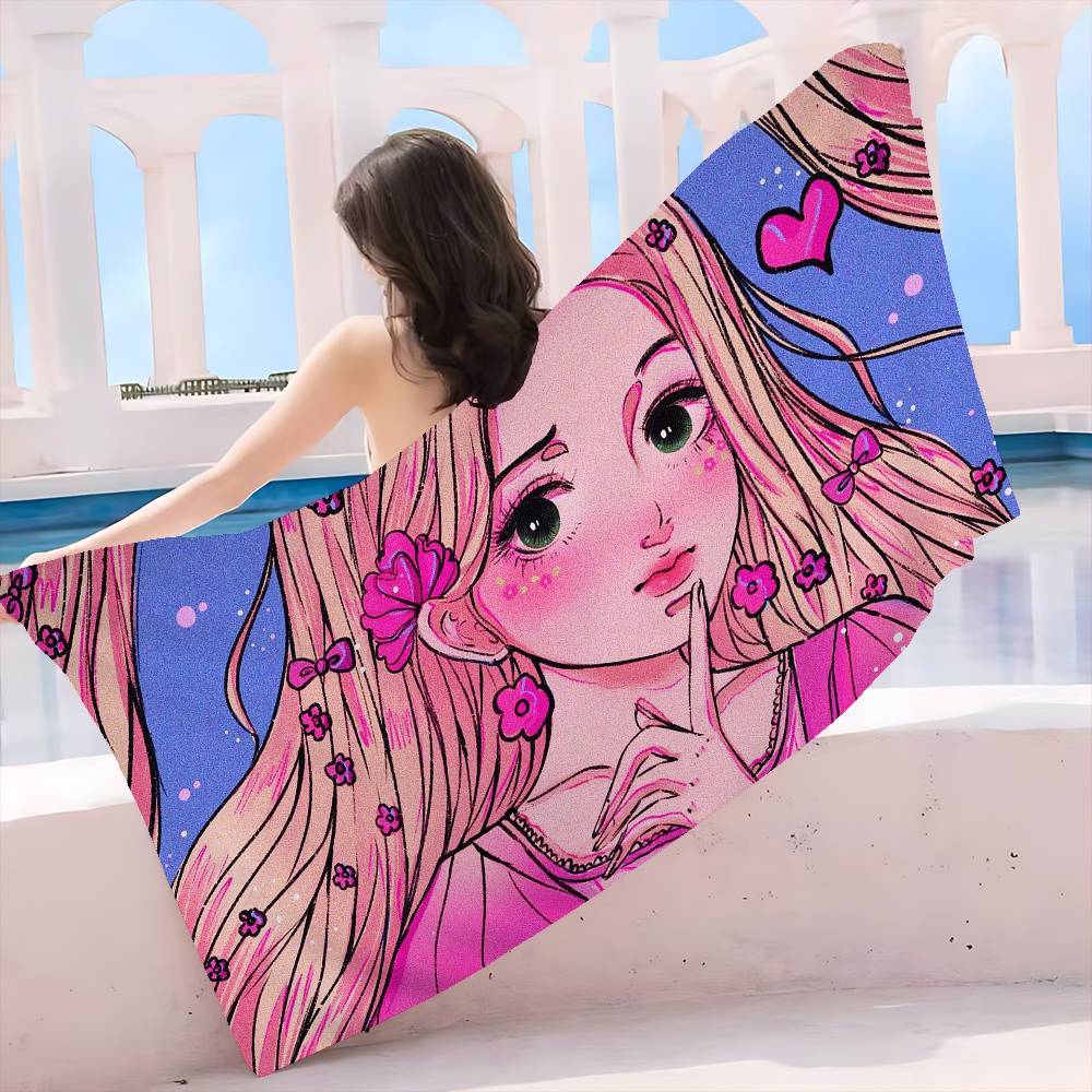 Pretty Girl Bath Towel Microfiber Soft Water Absorbing Breathable For Girl Kids Decorative Cartoon Beach Towel