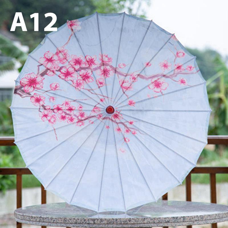 Шелковый тканевый женский зонтик в китайском стиле с вишневым цветом — фото 13