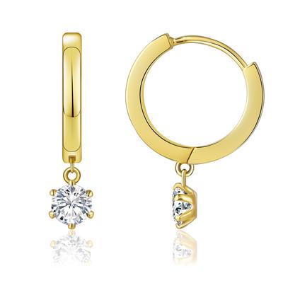 Creolen für Silber Einzelner 15mm Ring Beide Tropfen 14K Gold 2 Zirkonia Rund Schlicht KRKC&CO Damen, Ohrringe, Zirkonia, Breite, Ohrringe, Ohren, Ohrringe,