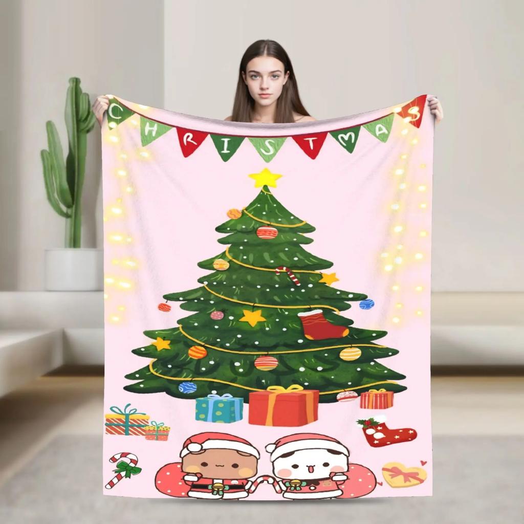 Bubu and Dudu Merry Christmas Tree Santa Warm Soft Blankets Travel Plush Throw Blanket Bedroom Flannel Bedspread Sofa Bed Cover