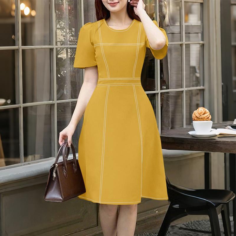 

ZANZEA Женское летнее повседневное платье с круглым вырезом и короткими рукавами 5XL жёлтый