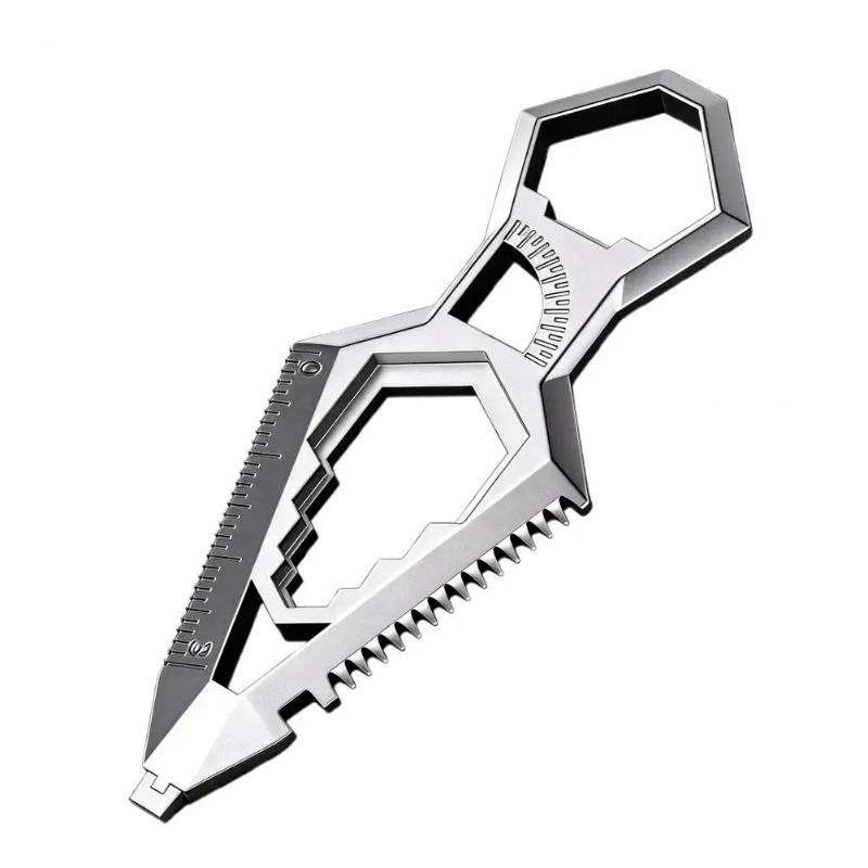 Lightweight 9-in-1 Stainless Steel Keychain Features Protractor Ruler for Easy Outdoor Access
