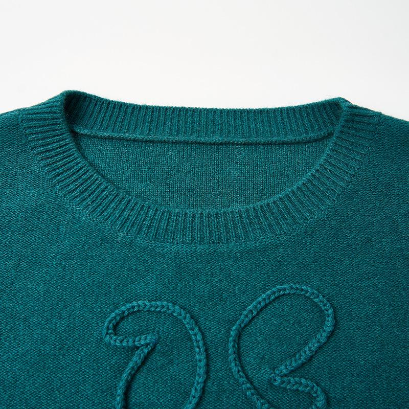 Northern Deer Turquoise Blue Round Neck Merino Wool Crochet Sweater