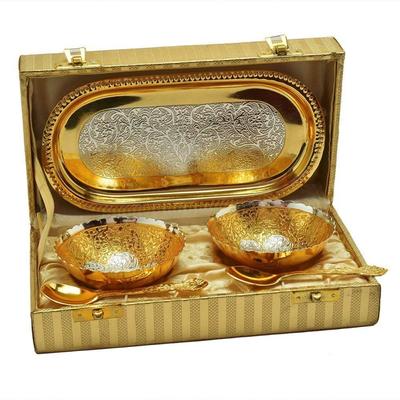World German Silver Bowl Spoon And Tray For Gifts Set Of 5 | Golden And Silver, 100 ML