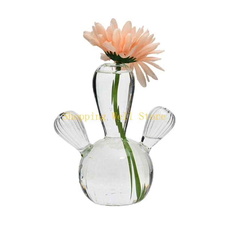 KX4B Cactus Shaped Flower Vase Glass Pen Bottle Flower Arrangement Home Decorations
