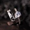 Simple Zircon Crystal Couple Wedding Ring Men and Women Proposal Engagement Adjustable Open Ring