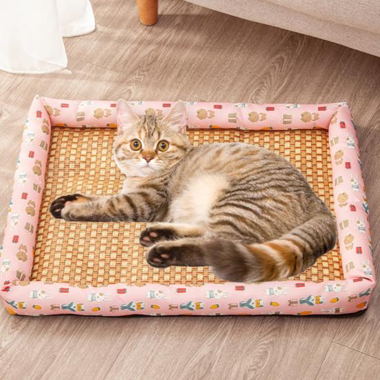 Pet Cooling Mat Summer Cooling Dog Bed Mat Washable Cooling Rattan Mat with Raised Edge Non-slip Bottom for Cats And Dogs