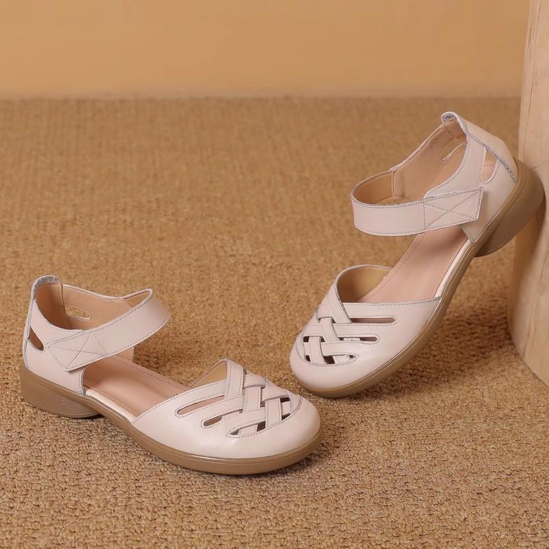 GKTINOO Women's Sandals Genuine Leather Soft Sandal 2025 Summer Hollow Woven Flat Heels Ladies Sandal Summer Mom'Shoes For Women