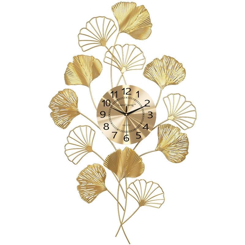 Modern Large Wall Clock 3d Gold Decoration Living Room Creative Leaf Luxury Clocks Home Decor Horloge Murale Gift