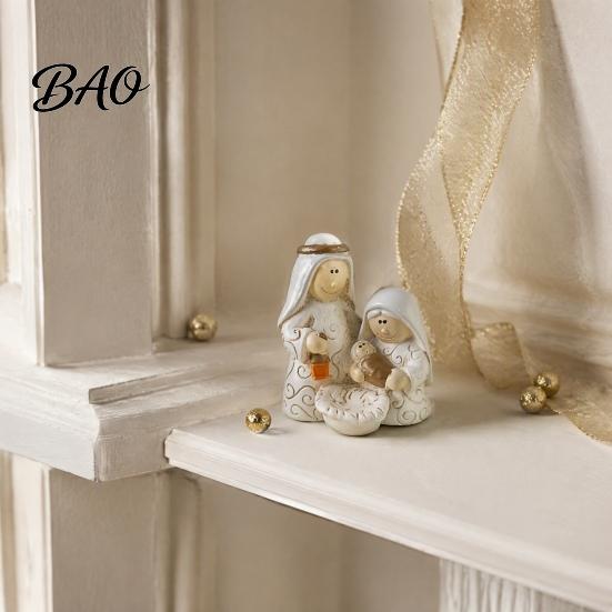 Miniature Christmas Character Sets Mini Resin Nativity Figurine for Desktop Decor, Holy Family Manger Christian Home Shelf Accents Scene Ornaments,