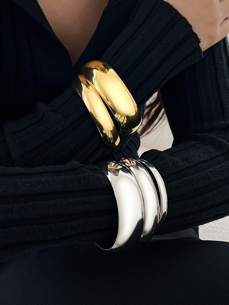 DIEZI Exaggerated Multi Layer Gold Silver Color Bangles for Women Men Punk Simple Geometric Round Bracelet Party Jewelry Set