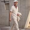 SHANSHAN Men's 100% Linen Short-Sleeve T-Shirt Set