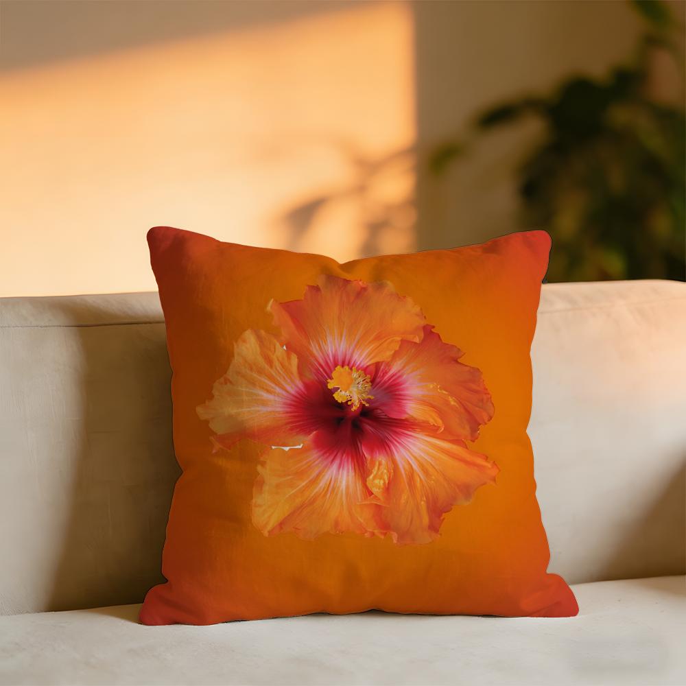 Fashion Hibiscus Cushion Cover Cozy Velvet Throw PillowSoft Warm Cushion For Sofa Bed