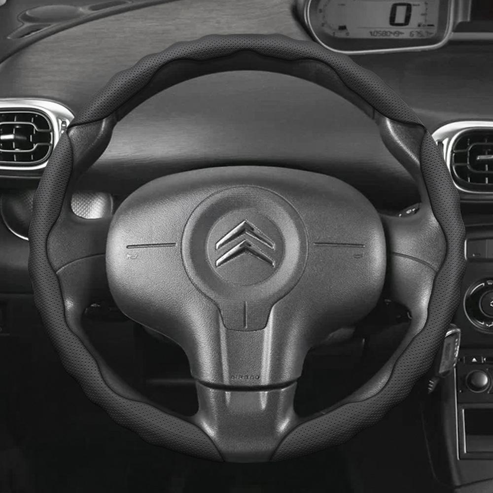 Suitable for Citroen Steering Wheel Cover, Wave-Shaped Sporty Design, Breathable Leather, Segmented Anti-Slip Sweat-Absorbing Steering Wheel