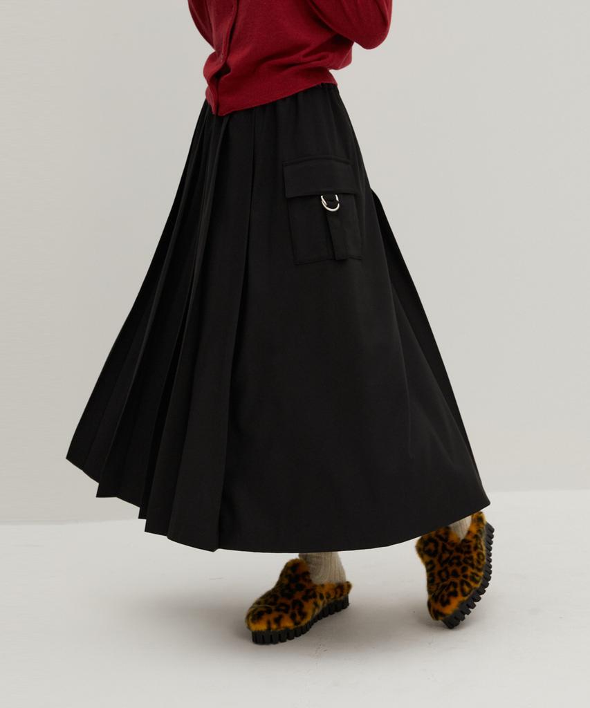 Raverous Pleated Long Skirt Black
