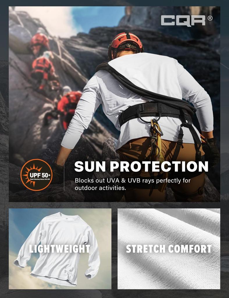 CQR Outdoor Long UV Moisture Quick Raglan Cool Everyday Strength Mountain Track Tennis Men's UPF50+ Shirt, Sleeve, Protection, Wicking, Drying, Style,