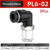 5Pcs 90 Degree Push Fit Copper Air Tube Connector Black Industrial Pneumatic Pl6-01/Pl6-02/Pl8-02/Pl8-03/Pl10-03/Pl12-03