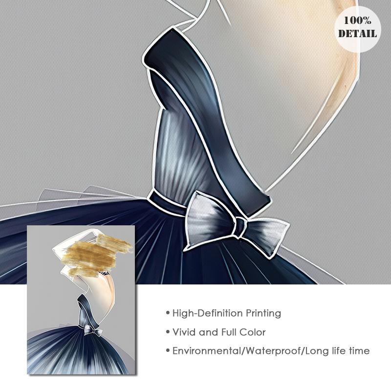 Plagát Plagát z moderného umenia Golden Blue Woman s pierkom Geometrické abstraktné nástenné obrazy pre domácu výzdobu obývacej izby