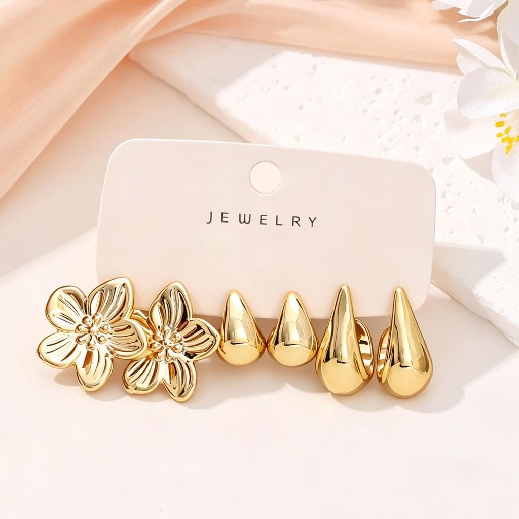 European and American new high-end personality exaggerated CCB stud earrings women's creative retro circle earrings set pair