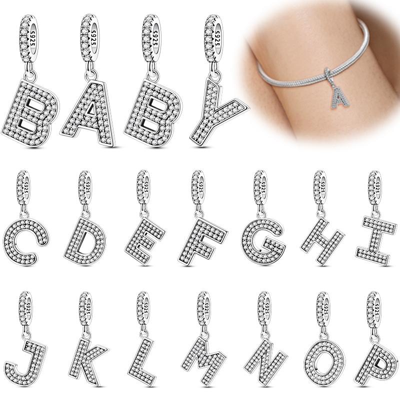 Compatible With 3mm Bracelet High Quality Fine Jewelry Copper Metal A-Z 26 Letters Simple Trendy Design Zircon Charm Bead Components Bead Components