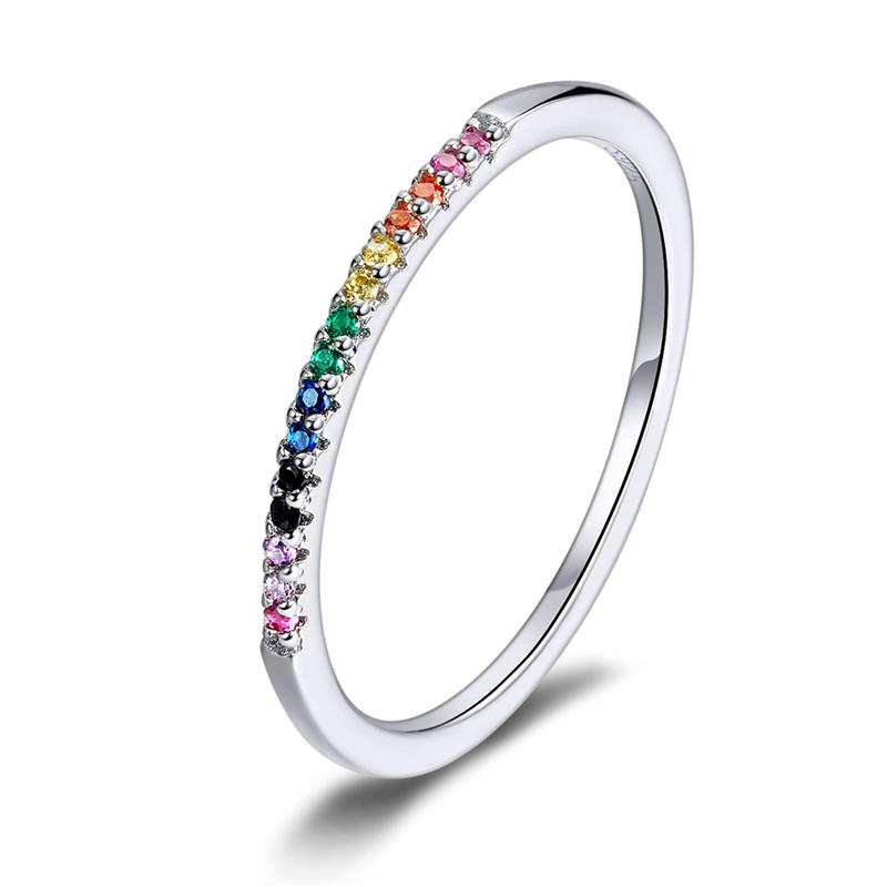 925 Sterling Silver Full Paved Simulated Diamond Stackable Rings, Women Gold Plated Engagement Eternity Bands Colored CZ