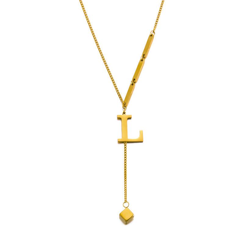 Stainless Steel Letter Necklace with Long Tassel Pendant for Women