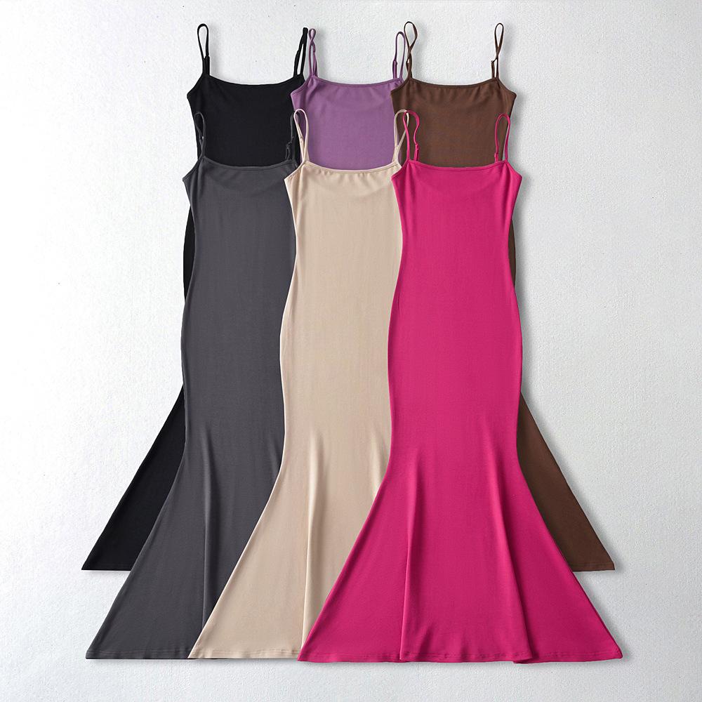 Flat Top Suspender Fish Tail Dress For Women 2025 New Women'S Clothing, Solid Color Fish Tail Tight Fitting Hip Hugging Skirt