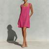 Women Square Neck Sleeveless Shift Dress Casual Summer Solid Color A Line Dress with Pockets