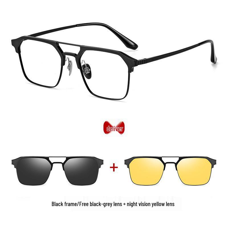 Men's Magnetic Polarized Clip-on Sunglasses: Pure Titanium, Three-in-One for Myopia, Fishing, and Driving.