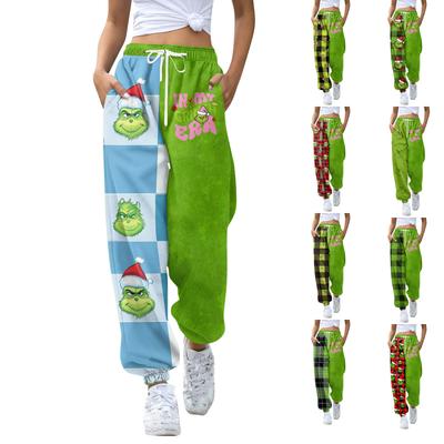 Damen Casual Mode Weihnachtsdruck Jogginghose mit Kordelzugbund und Bündchen an den Beinen