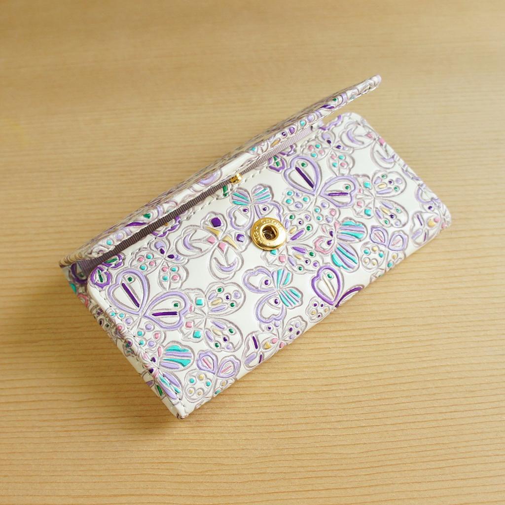 Made in Japan Genuine Leather Hand Dyed Butterfly Pattern Bunko Leather 5 Rows Key Case Keychain Butterfly [Yuzen Bunko]