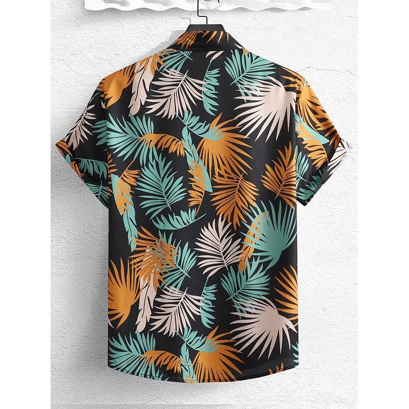 Beach Flower Men's Tropical Plant 3D Print Hawaiian Shirt Casual Slim Fashion Shirt Simple Retro Lapel Short Sleeve Shirt Top