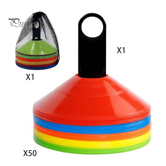 50 Adet Çeviklik Futbol Konisi Futbol Antrenman Aletleri Taşıma Çantalı Canlı Renk Yeniden Kullanılabilir Spor Antrenman Konileri Antrenman Ekipmanı