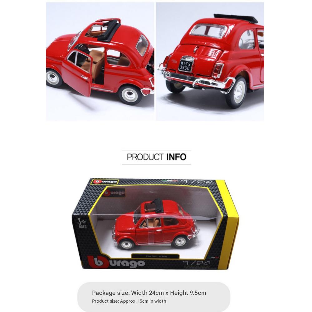 Burago 1:24 Fiat 500L (1968) Old Car Red Die-cast Model Car