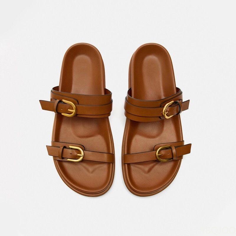 Damen Klassisches Schnallendesign Freizeit Dicksohlige Hausschuhe Damen Strandschuhe Offene Zehen Flache Schuhe Modische Damen Sandalen