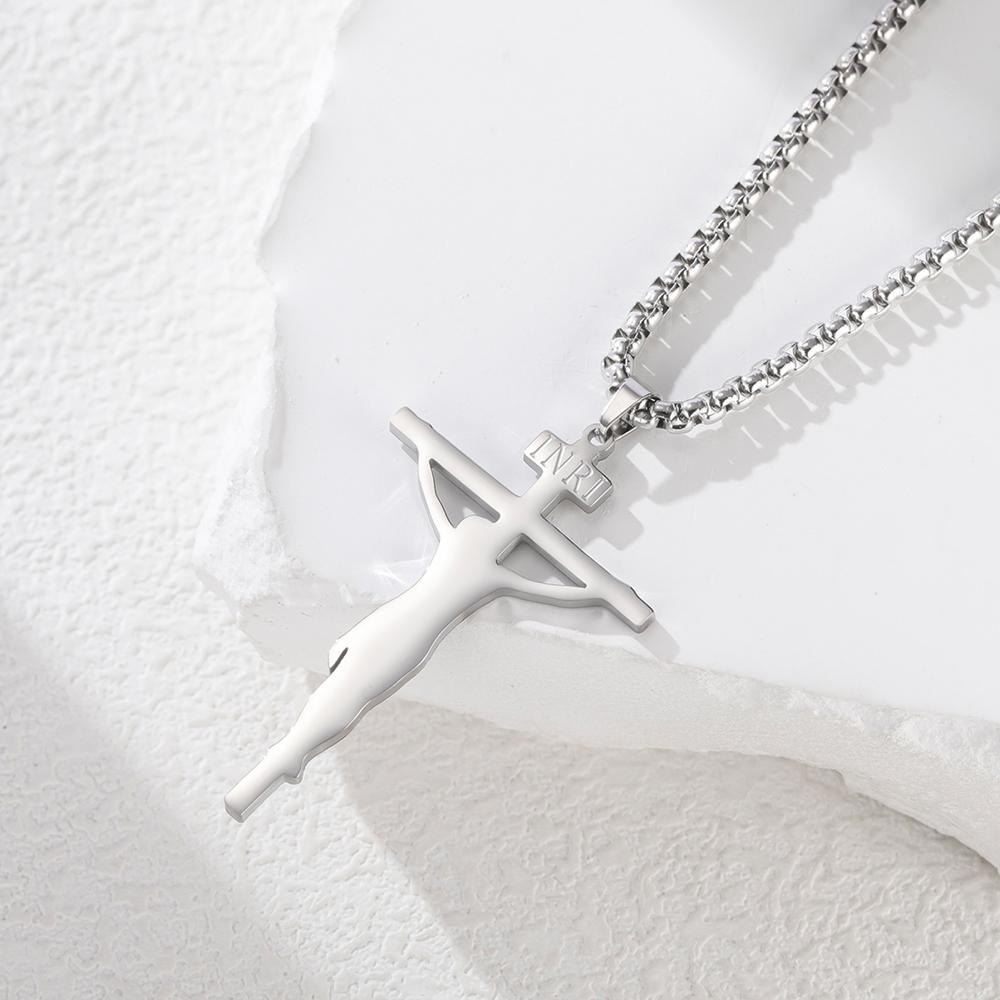 Dawapara INRI Crucifix Jesus Cross Pendant Necklace Christian Catholic Men Faith Necklace Stainless Steel Jewelry