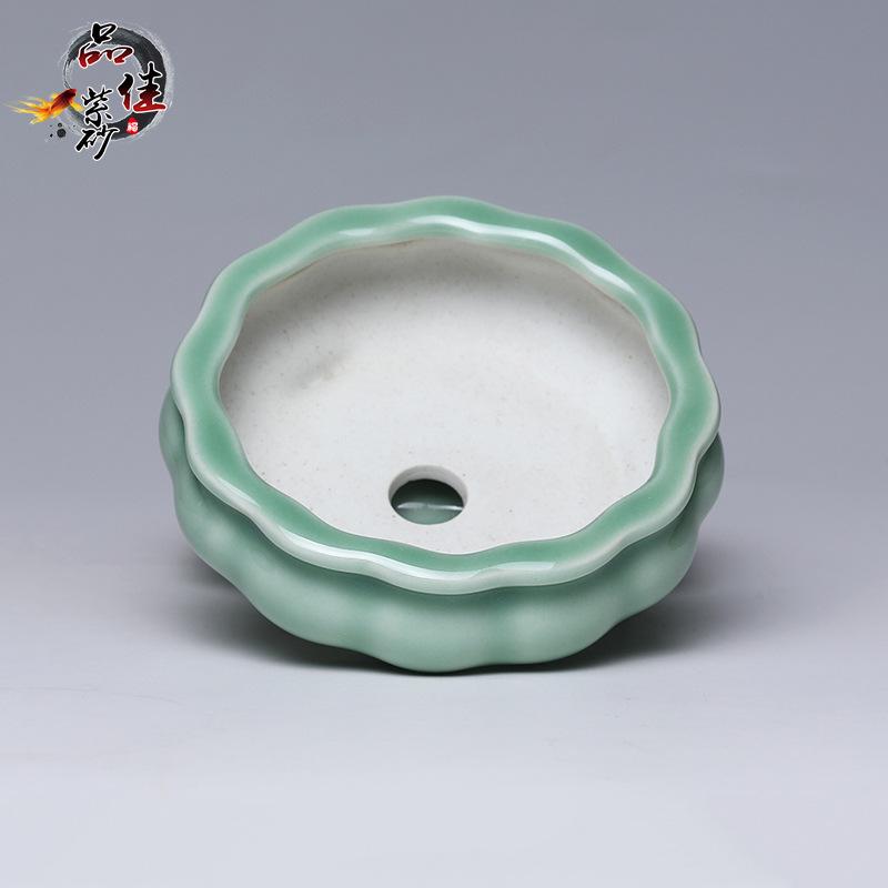 Zisha Succulent Flower Pot Ceramic Incense Burner – Glazed, Creative Desktop Bonsai Planter, Handmade, for Office Decor.