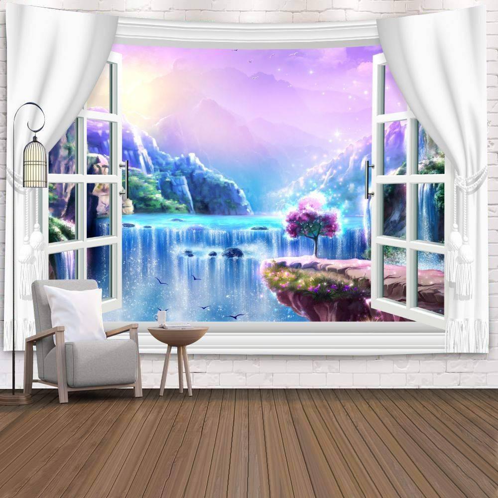 Wall Hanging Living Room Bedroom Window Natural Landscape Beach Large  Covering Decoration Tapestry Background Cloth Bedside