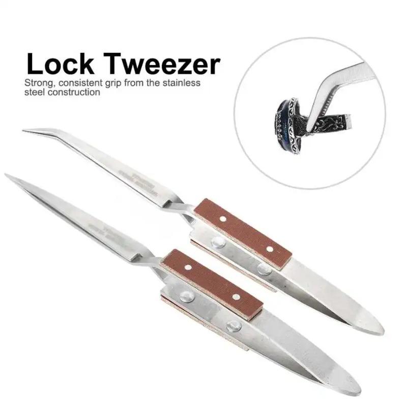 Jewelry Soldering Tweezers Straight Curved Tip Selflock Welding Tweezer Cross Locking Jewelry Making Tool Equipment for Jeweler