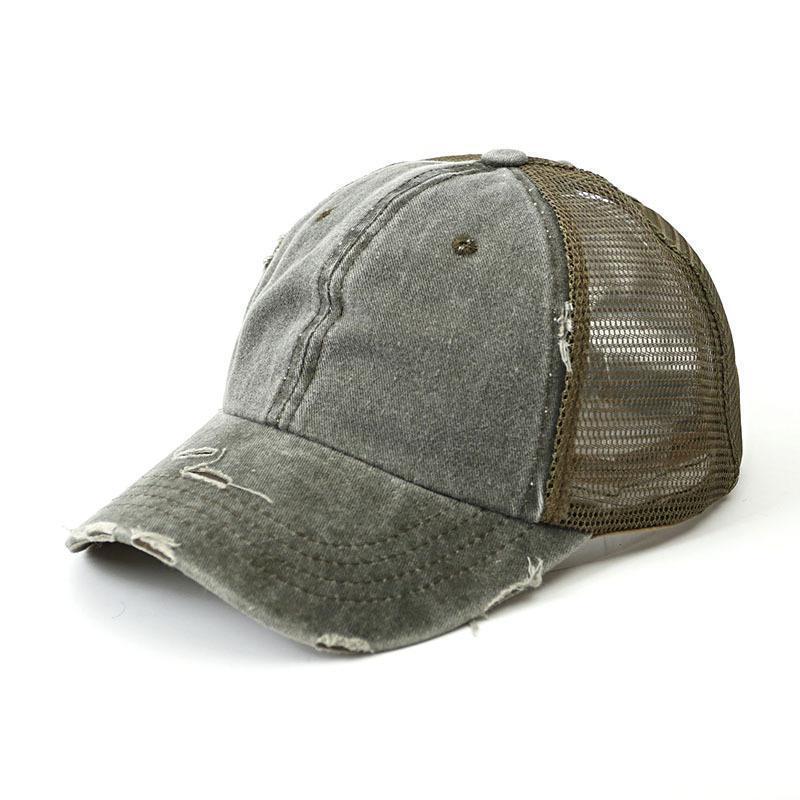 Summer New Design  Hat  Trucker Hat for Ponytail  Mesh Washed Denim Distressed Ponytail Hat Women
