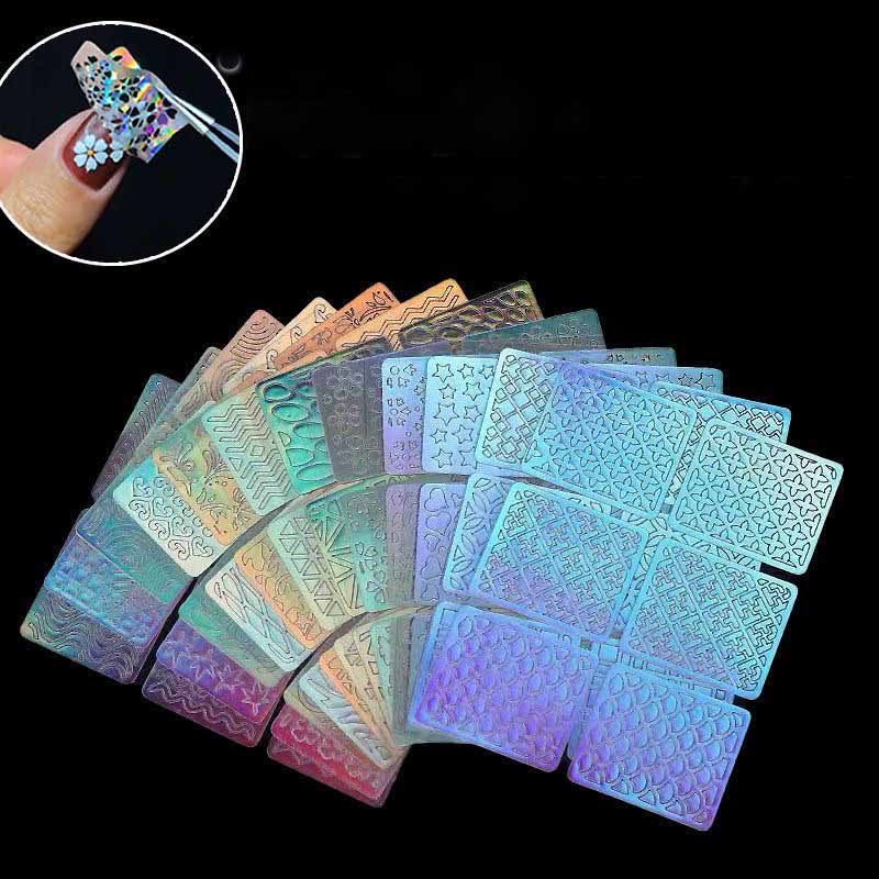 12/24 Arkusze Wycinane Laserowo Naklejki do Nail Artu Szablony do Stemplowania - Zestaw Narzędzi DIY do Manicure Francuskiego