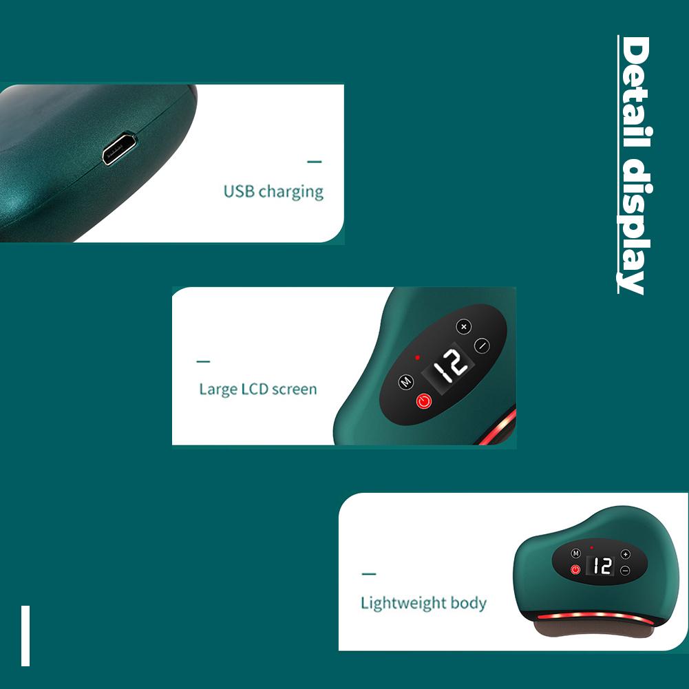 9/12 Gear Electric Guasha Massager,USB Rechargeable Heating Scraping Board for Household Travel,Portable Meridians Dredging Tool