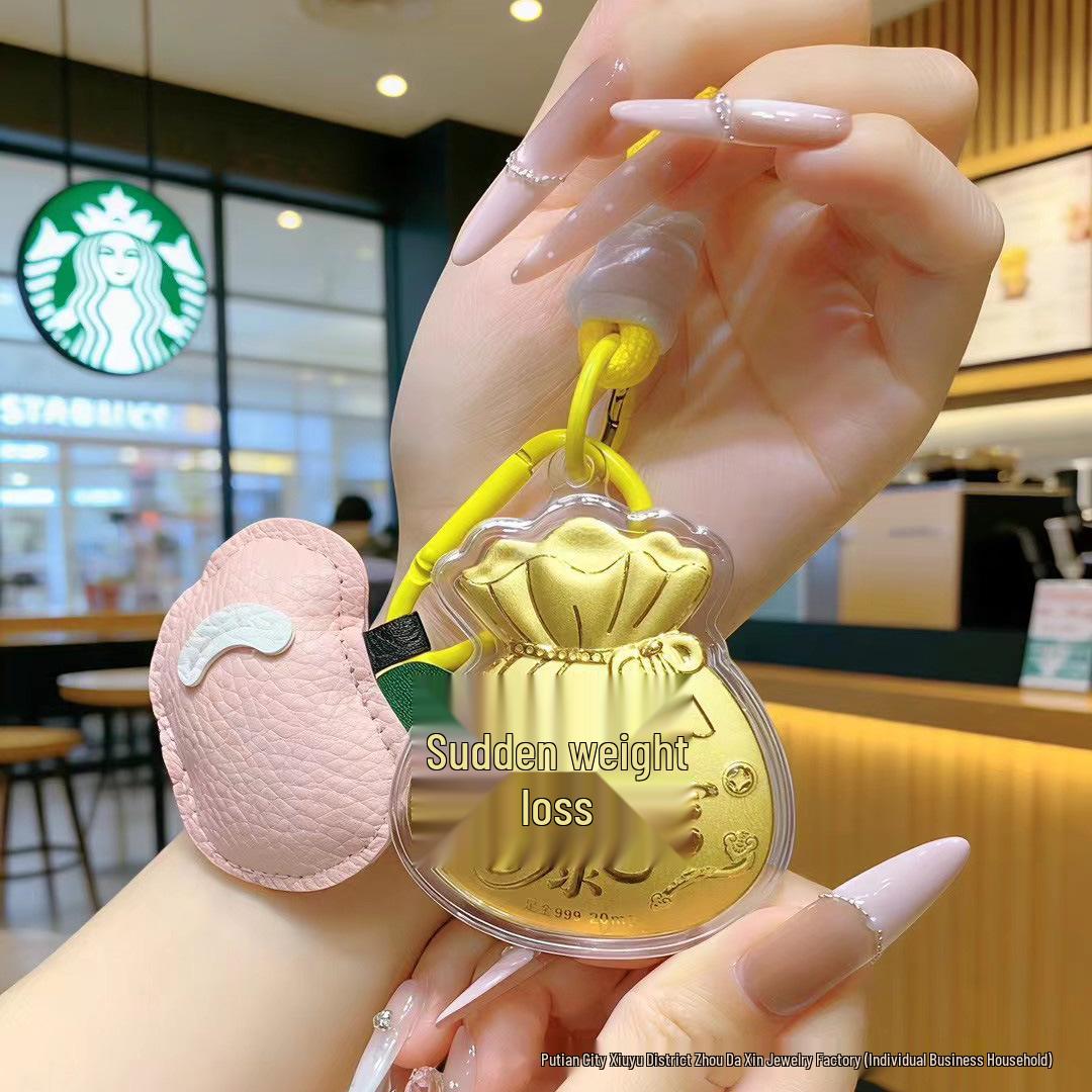 Trendy 999 Pure Gold Lucky Bag Cartoon Pendant Keychain for Phone & Bag