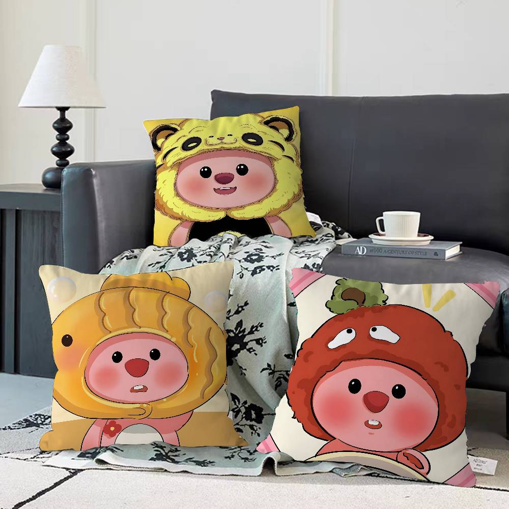 P-Pororos Cute L-Loopy Pillow Case Removable Washable Cushion Cover – All-Season Soft Linen