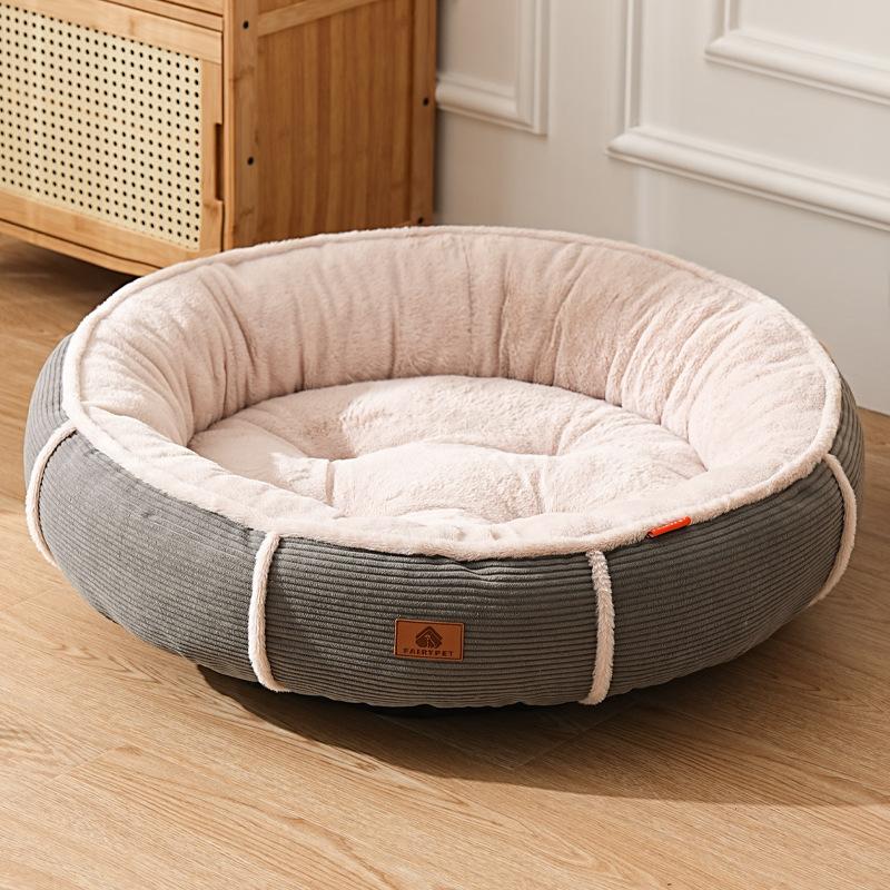 

Corduroy Dog Bed Warmth Short Plush Pet Round Beds Soft PP Cotton Filling Sofa for Small Medium Big Dog Pets Dogs Accessories M 48X48X14CM серый