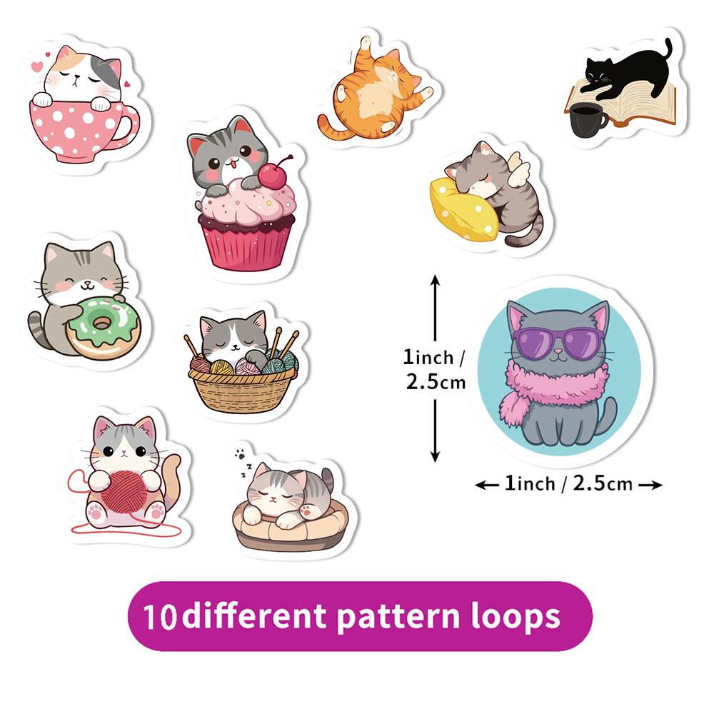 500PCS Creative Cartoon Cat Small Pattern Graffiti Decoration Roll Stickers Laptop Envelope Sealing Stickers Waterproof Stickers