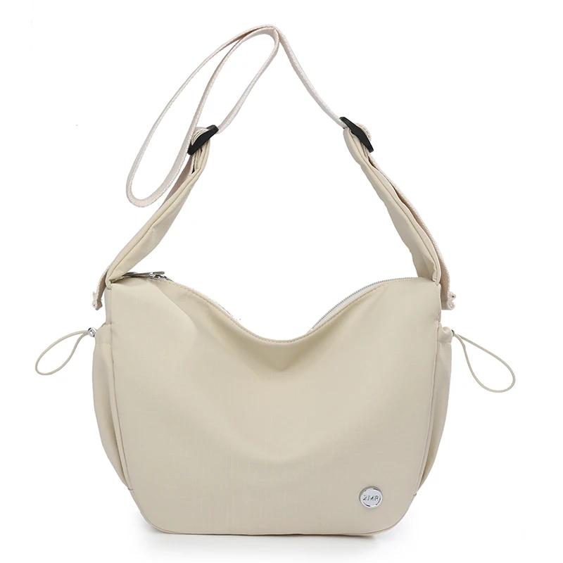 

Trendy Women s Reusable Nyl Shoulder Bags Solid color Small Crossbody Purse Casual Lightweight Handbag for Shopping & Outings бежевый