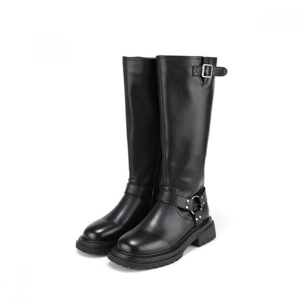 Barbara Leather Biker Fleece 5cm Long Boots Bbh874bk 250mm