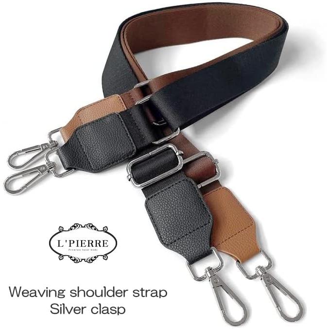 [L'PIERRE] Weaving Shoulder Strap Belt Width 40mm Adjustable Length Silver Hardware Elegant Color Wide Crossbody Cross Back Stylish Woven Fabric