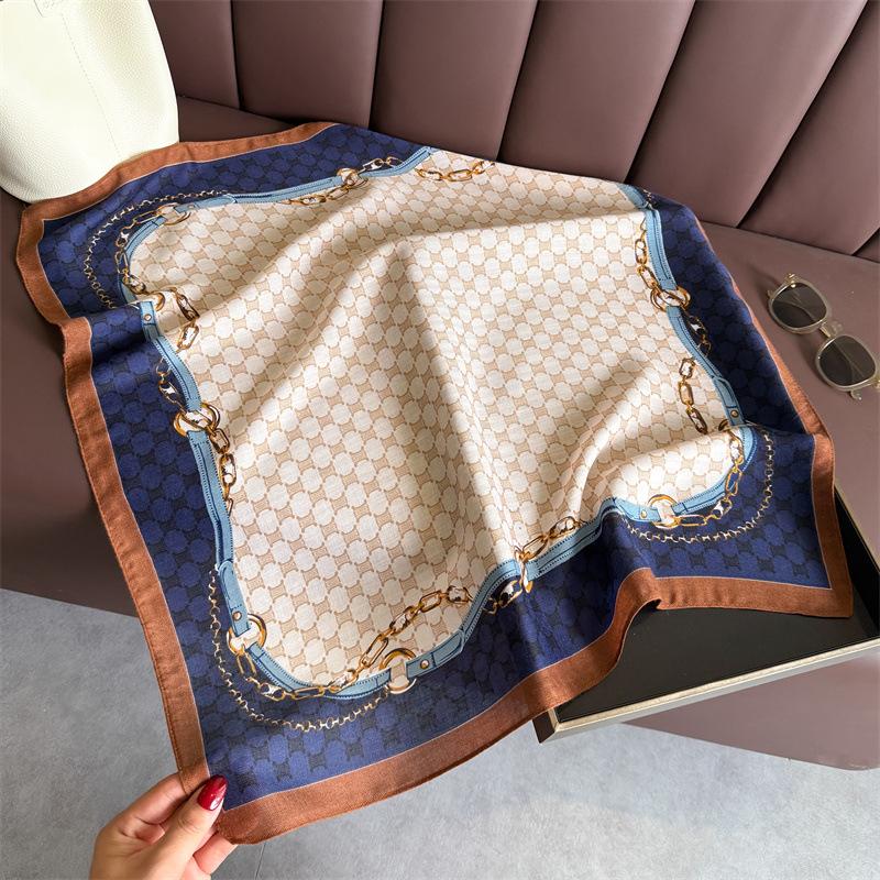 Temperament versatile herringbone pattern cotton and linen small square scarf silk scarf imitation velvet headscarf shawl sun protection scarf women's